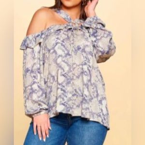 Plus Snakeskin Cold Shoulder Blouse